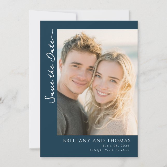 Save The Date Elegant Navy Minimalist Photo (Devant)