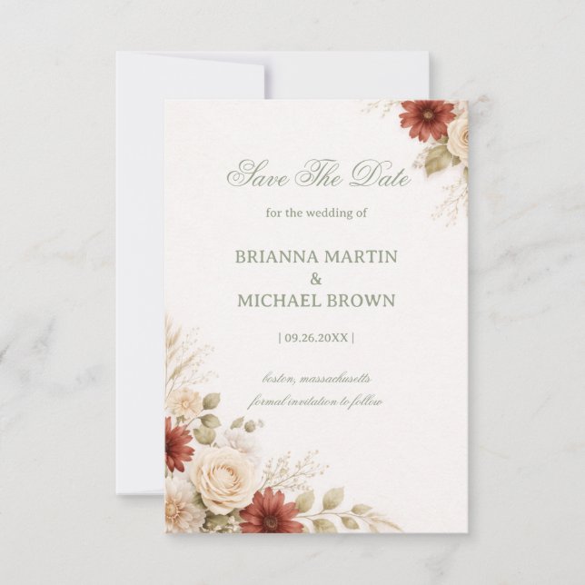 Save The Date Elegant Neutral Floral Soft (Devant)