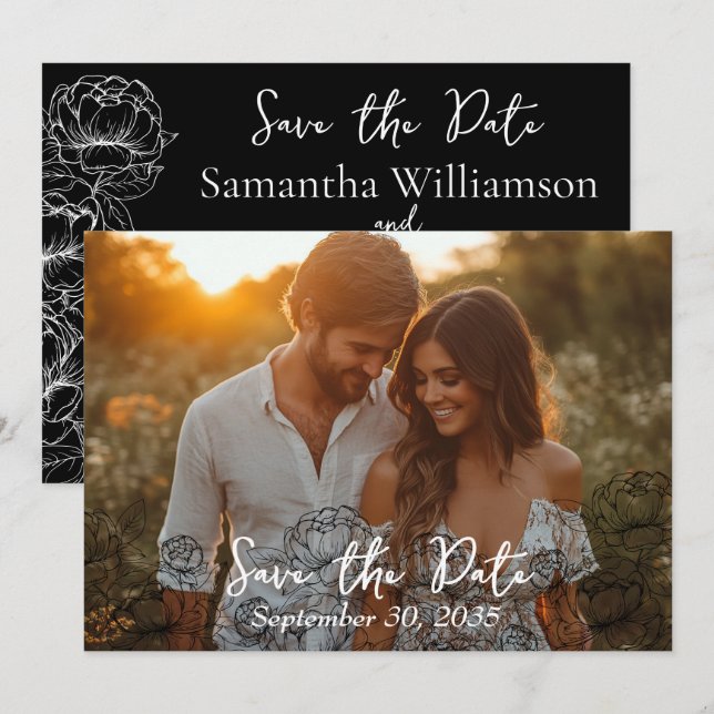 Save The Date Elégant noir blanc Boho classique Mariage moderne (Devant / Derrière)