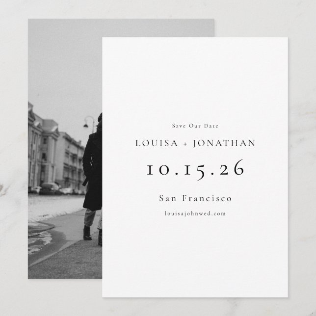 Save The Date Élégant noir blanc Formal simple Mariage photo (Devant / Derrière)
