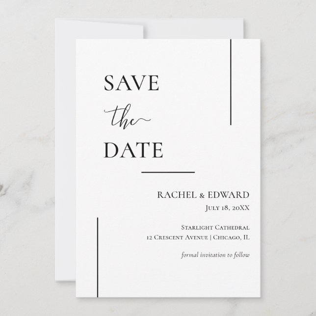 Save The Date Elégant Noir & Blanc Mariage Enregistrer La Date (Devant)