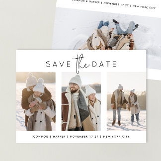 Save The Date Élégant noir blanc Script Multi 3 Photo
