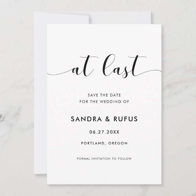 Save The Date Élégant noir et blanc Enfin (Devant)