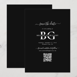 Save The Date Élégant Noir et Blanc Monogramme Initiales Mariage