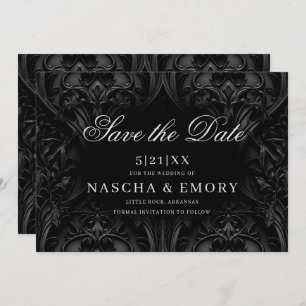 Save The Date Élégant noir gothique Damask Moody Mariage