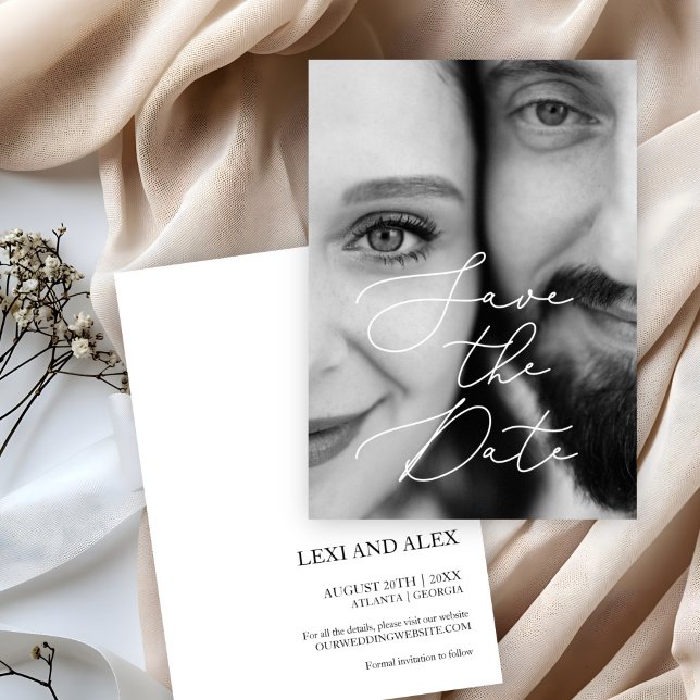 Save The Date Élégant noir noir blanc Script photo Enregistrer l (Créateur téléchargé)