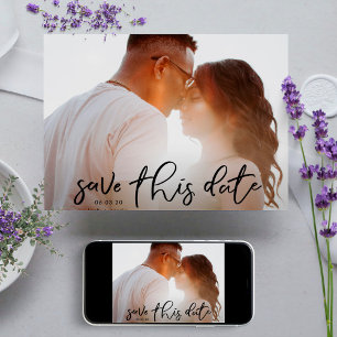 Save The Date Élégant noir Onyx photo Calligraphie classique