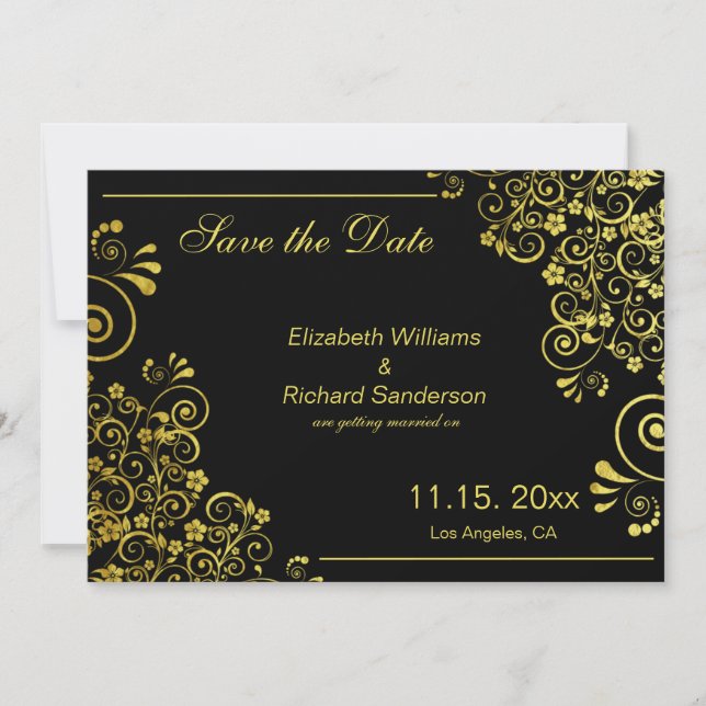 Save The Date Élégant Noir Or Mariage à Sauver la Date (Devant)