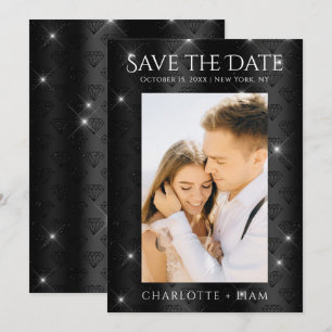 Save The Date Élégant Noir Paillettes Diamant Photo Enregistrer