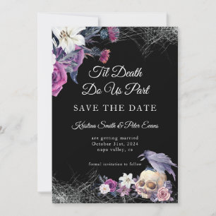 Save The Date Élégant noir violet gothique Mariage crâne floral