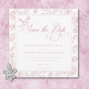 Save The Date Élégant Oiseau et Blason de Mariage en Chinoiserie