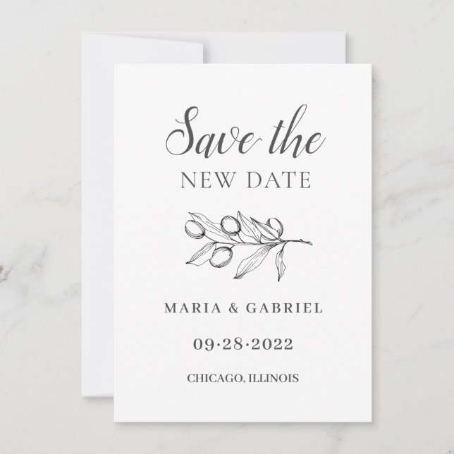 Save The Date Élégant Olive.Noir mariage changement (Devant)