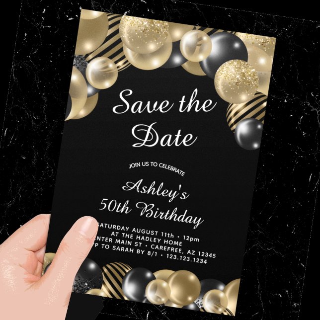 Save The Date Elégant Or Noir 50e Anniversaire (Créateur téléchargé)