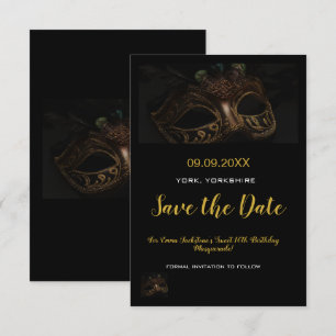 Save The Date Elégant or noir Mascarade Masque Thème Sweet 16