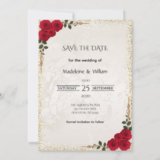 Save The Date Elégant or Romantique Roses Rouge Mariage