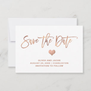 Save The Date Elégant or Rose sur blanc avec coeur