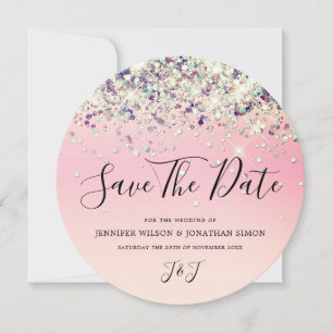 Save The Date Élégant Pailleté Holographique Moderne Rose Sa