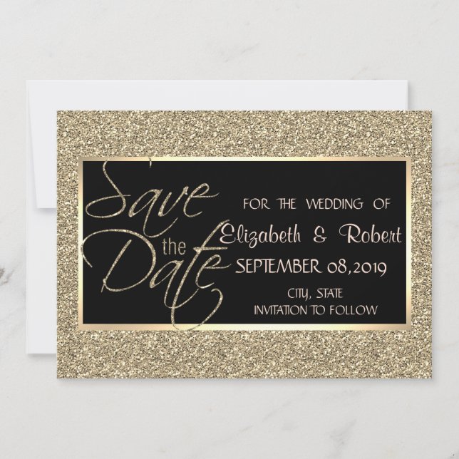 Save The Date Élégant Pailleté Or  Enregistrer La Date (Devant)