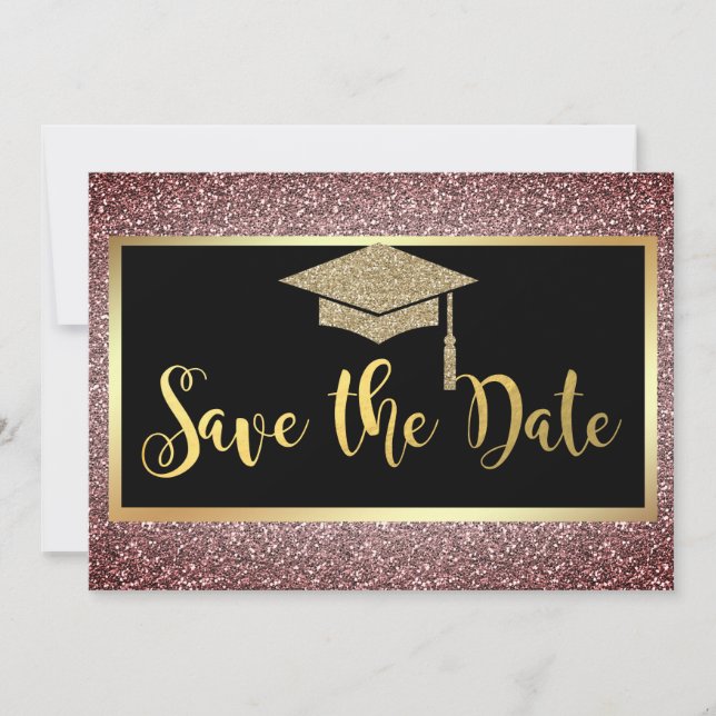 Save The Date Elégant paillettes dorées Graduation Marron  (Devant)