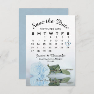Save The Date Élégant Pale Dusty Blue Rose Calendrier Mariage