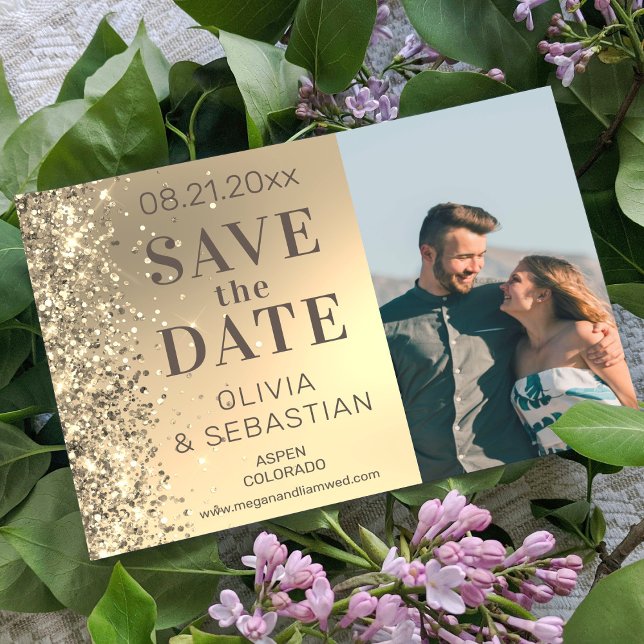 Save The Date Elegant Parties scintillant Or Chic Photo Mariage  (Créateur téléchargé)