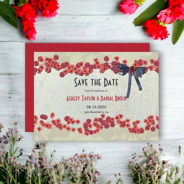 Save The Date Elégant Pays Bourgogne Floral Rustic Mariage (Créateur téléchargé)