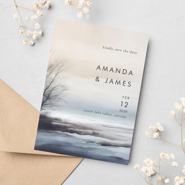 Save The Date Elégant paysage Abstrait Pittoresque Mariage d'hiv (Créateur téléchargé)