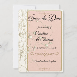 Save The Date Elégant Pearl Gold Script Mariage Perles romantiqu