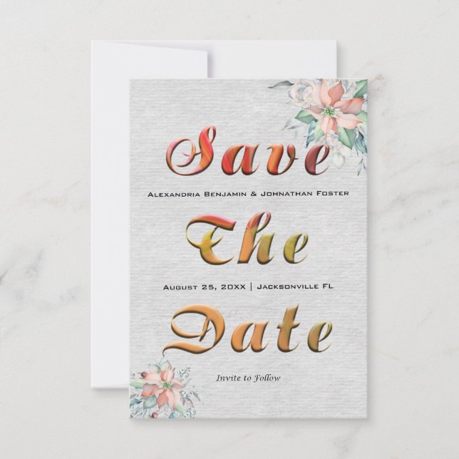 Save The Date Elégant Pêche Coral Fleurs Bouquet Mariage (Devant)