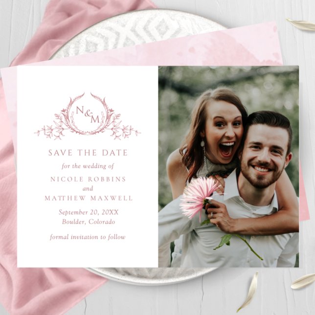Save The Date Elegant Photo Dusty Rose Monogram Wedding (Créateur téléchargé)