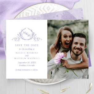 Save The Date Élégant photo violet Mariage de monogramme