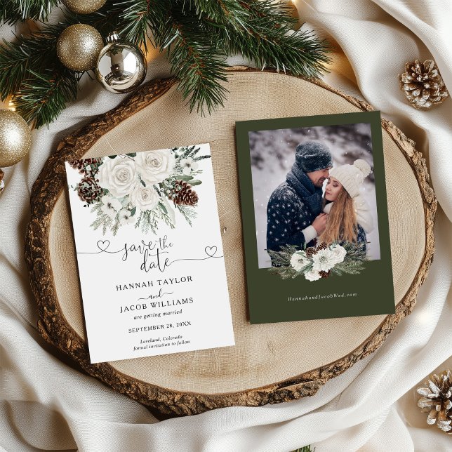 Save The Date Elégant Pine Photo Mariage d'hiver (Créateur téléchargé)