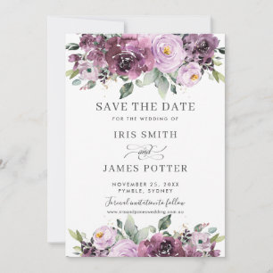 Save The Date Élégant Plum Mauve violet Mariage floral