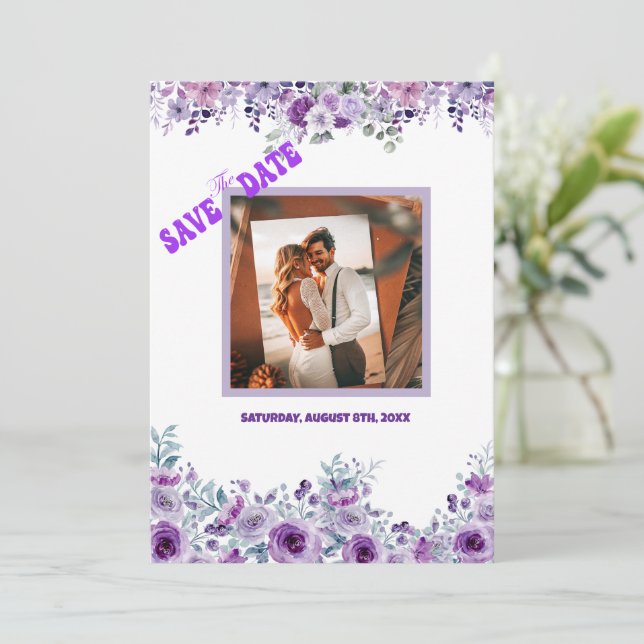 Save The Date Elegant purple flower (Debout devant)