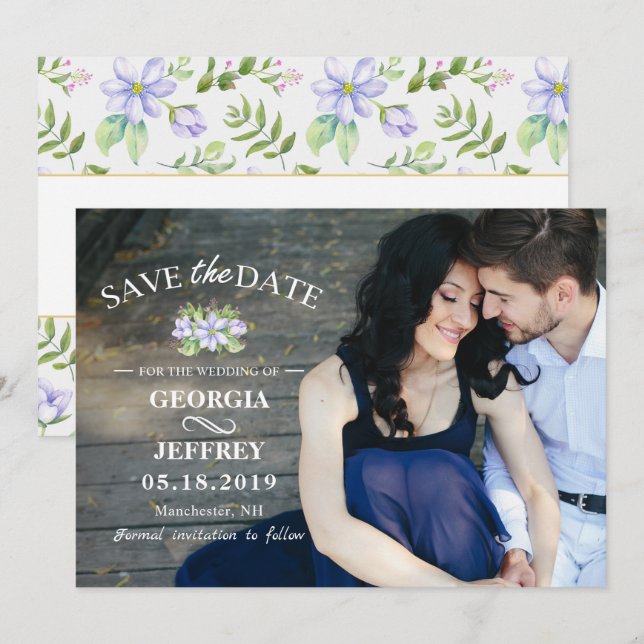 Save The Date Elégant Purple Garden Wedding Enregistrer La Date  (Devant / Derrière)