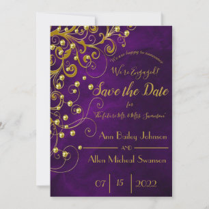 Save The Date Élégant Purple Gold Parties scintillant Wedding En