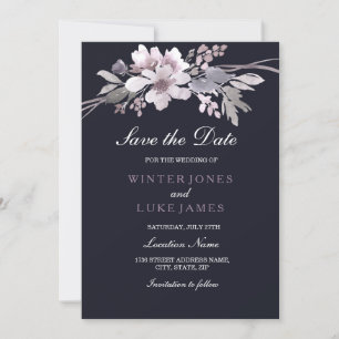 Save The Date Elégant Purple Navy Blue Floral Enregistrer la car