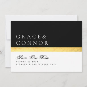 Save The Date Élégant QR Code moderne noir Golden Photo