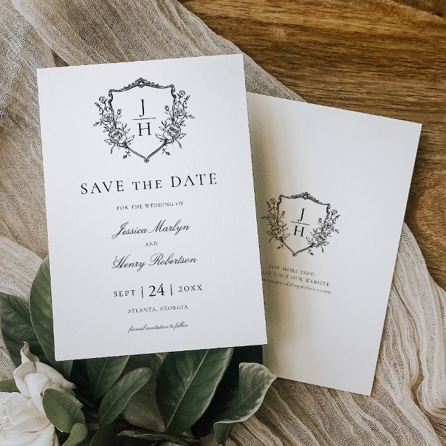 Save The Date Élégant régence Floral Crest Monogram Mariage (Créateur téléchargé)