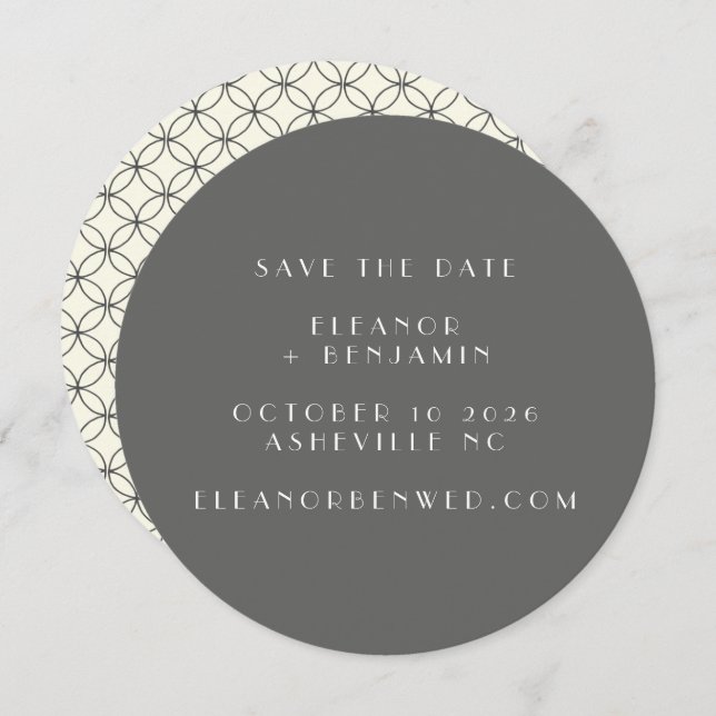 Save The Date Elégant Retro Black White Line Art Mariage Round (Devant / Derrière)