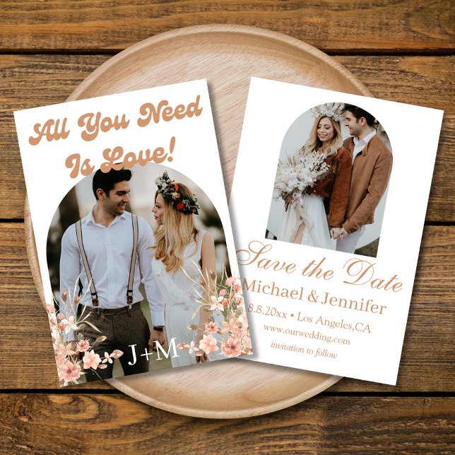 Save The Date élégant rétro chic script 2 arcs photos boho (Créateur téléchargé)