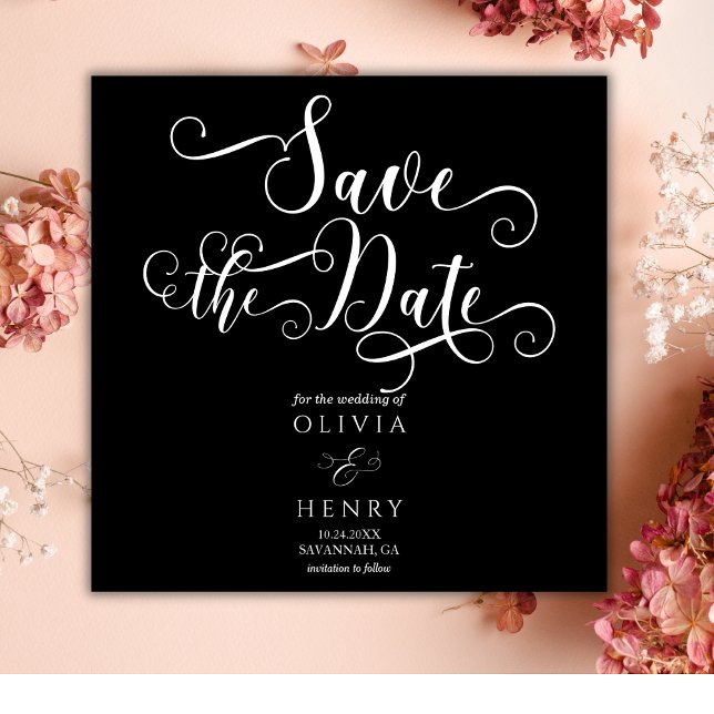 Save The Date Élégant romantique Calligraphie Script noir gothiq (Créateur téléchargé)