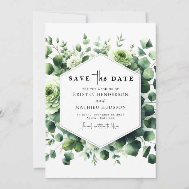 Save The Date Élégant romantique Eucalyptus Mariage numérique (Devant)
