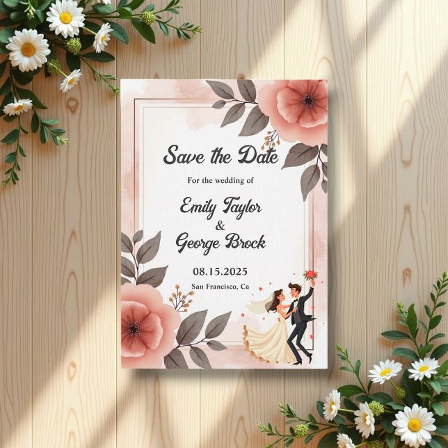 Save The Date Élégant Romantique Floral Mariée Et Mariage De Cha (Créateur téléchargé)
