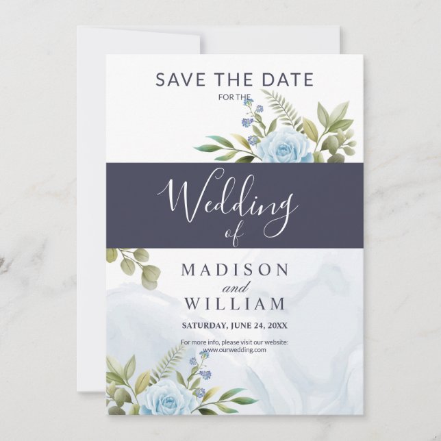 Save The Date Élégant Rose bleu (Devant)
