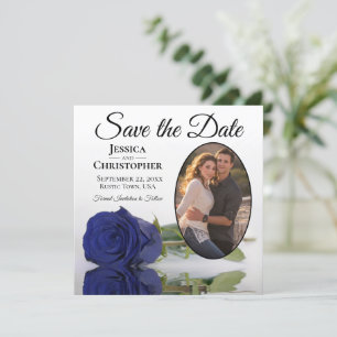 Save The Date Élégant Rose bleu marine sur Mariage photo ovale b