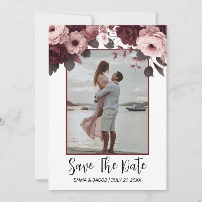 Save The Date Élégant Rose Blush Rose Burgundy Enregistrer La Da (Devant)