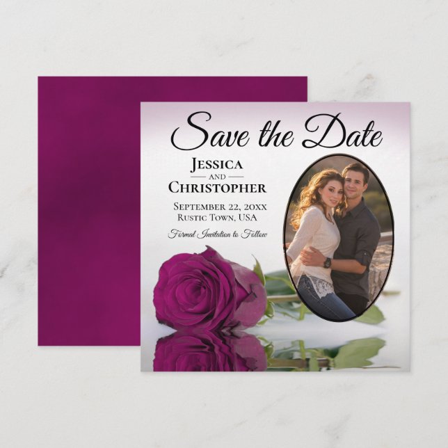 Save The Date Élégant Rose de Plum Magenta avec Mariage photo ov (Devant / Derrière)