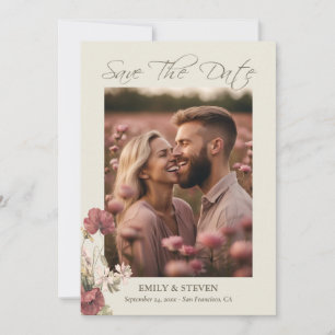 Save The Date Élégant Rose Floral Taupe Photos Enregistrer La Da