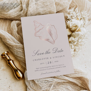 Save The Date Élégant Rose Gold Conch Mariage Shell